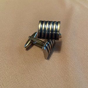 Chrome with dark grey enamel striped cuff links